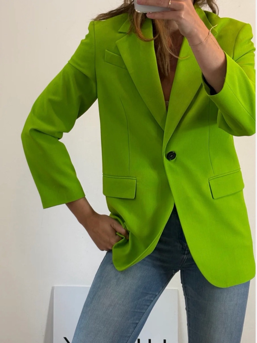 Zara Bright Lime Green Single-Button Blazer